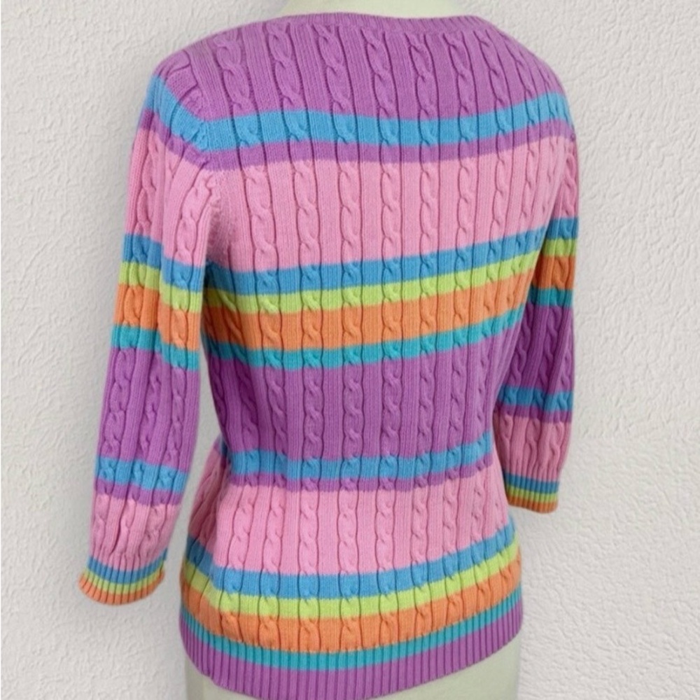 Ralph Lauren Purple and Pink Cable-Knit Crew Neck Sweater - Picture 3 of 6